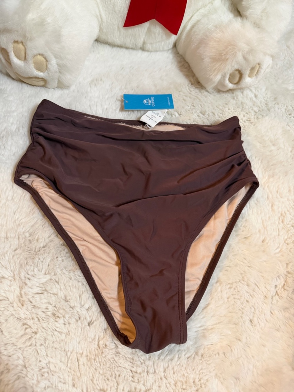 NEW! Cupshe Women's High-Waist Bikini Swim in Chocolate Brown - Size Medium